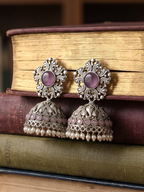 Purple Pink Elephant Jhumki Earrings