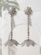Floral Drop Jhumki Earrings — Silver Tone
