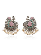 Pink Peacock Pearl Drop Silver finish Studs