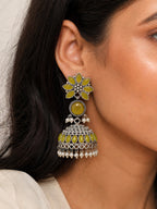 Yellow Floral Silver finish Jhumki Earrings