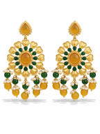 Gold Finish Green Yellow Floral Dangler Earrings