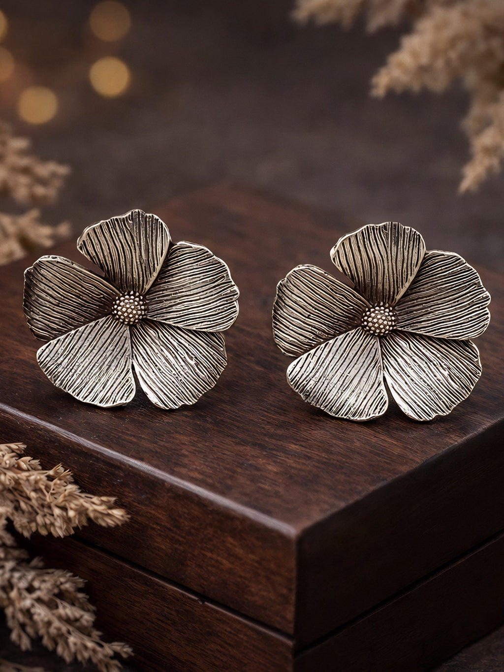 Oxidised Flower Stud Earrings