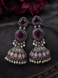 Purple Pink Stone Silver Finish Jhumka Earrings