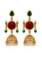 Gold Finish Red Green Jhumki Earrings