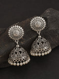 Floral Dome Pearl Silver tone Jhumka