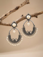 Antique Pearl Hoop 925 Silver Plated Earrings