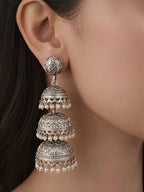 Vintage Silver finish Layered Jhumki Earrings