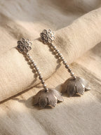 Floral Drop Jhumki Earrings — Silver Tone
