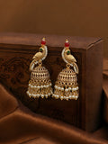 Gold Finish Parrot Jhumki Earrings Pearl Drop