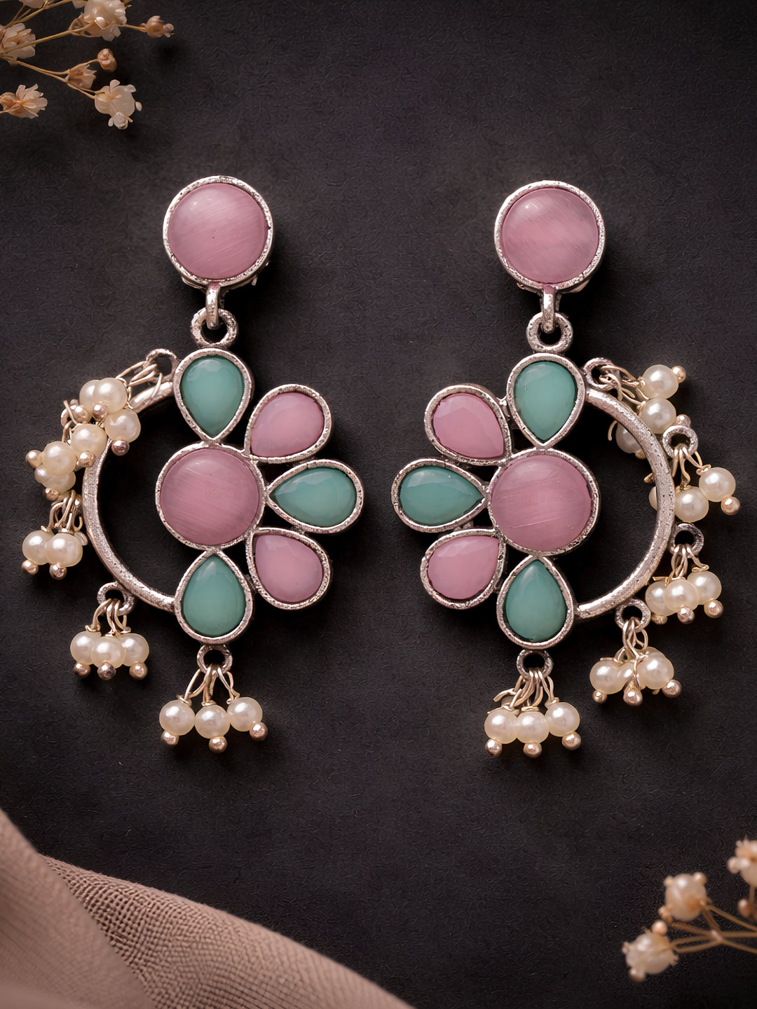 Floral Pearl Drop Dangler Earrings