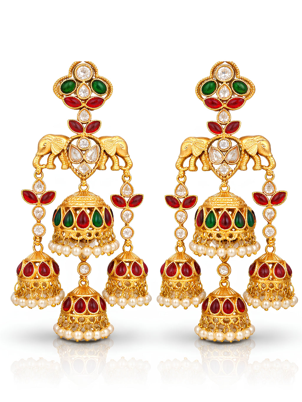 Elephant Motif Multi Jhumka Earrings