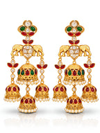 Elephant Motif Multi Jhumka Earrings