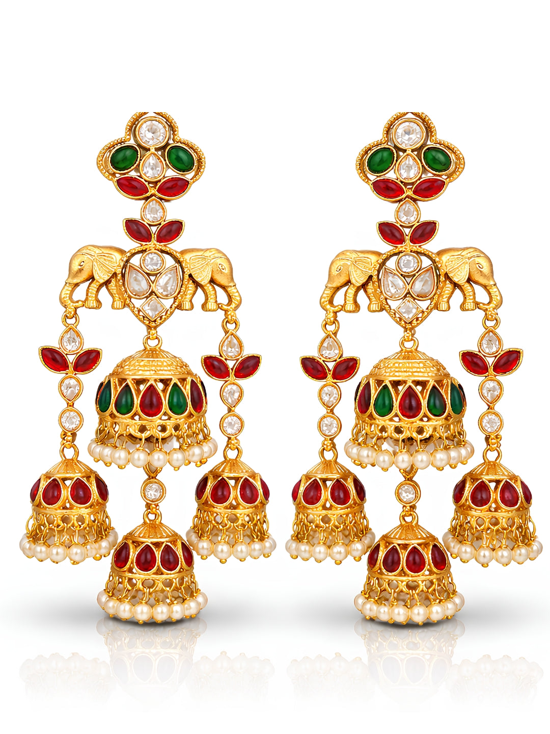 Elephant Motif Multi Jhumka Earrings