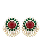 Red Green Floral Silver finish Stud Earrings