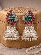 Silver Finish Peacock Jhumka Earrings