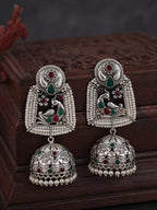 Silver finish Peacock Jhumka Pearl Earrings