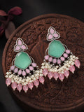 Pink & Turquoise Chandelier Earrings Silver Finish