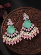 Pink & Turquoise Chandelier Earrings Silver Finish