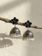 Black Floral Antique Look Jhumka Earrings