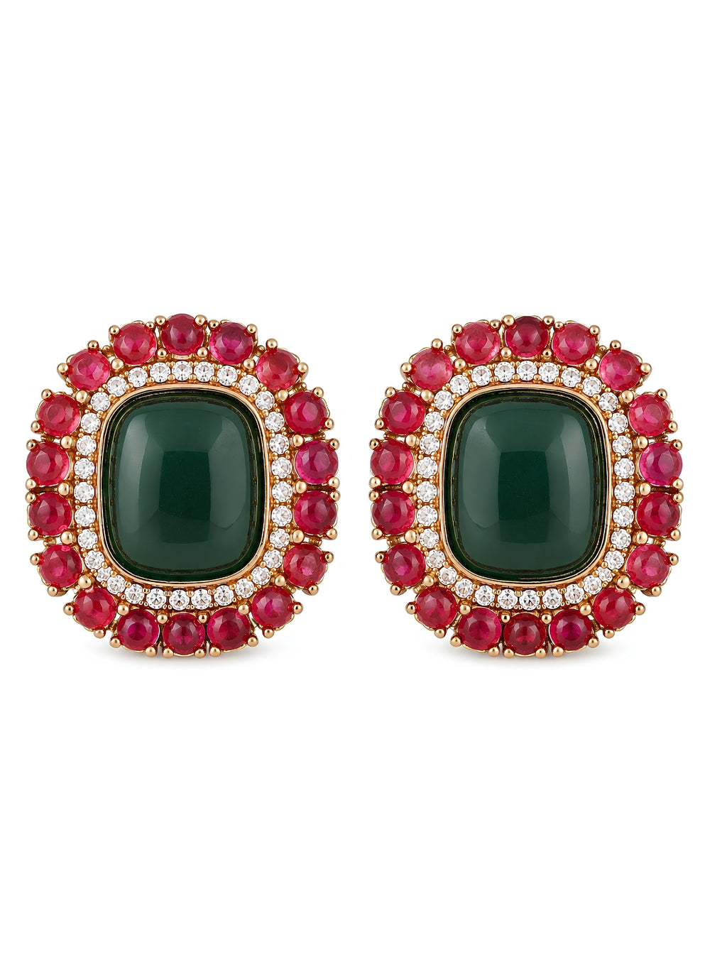 Red Green Stone Gold finish Stud Earrings