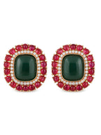 Red Green Stone Gold finish Stud Earrings