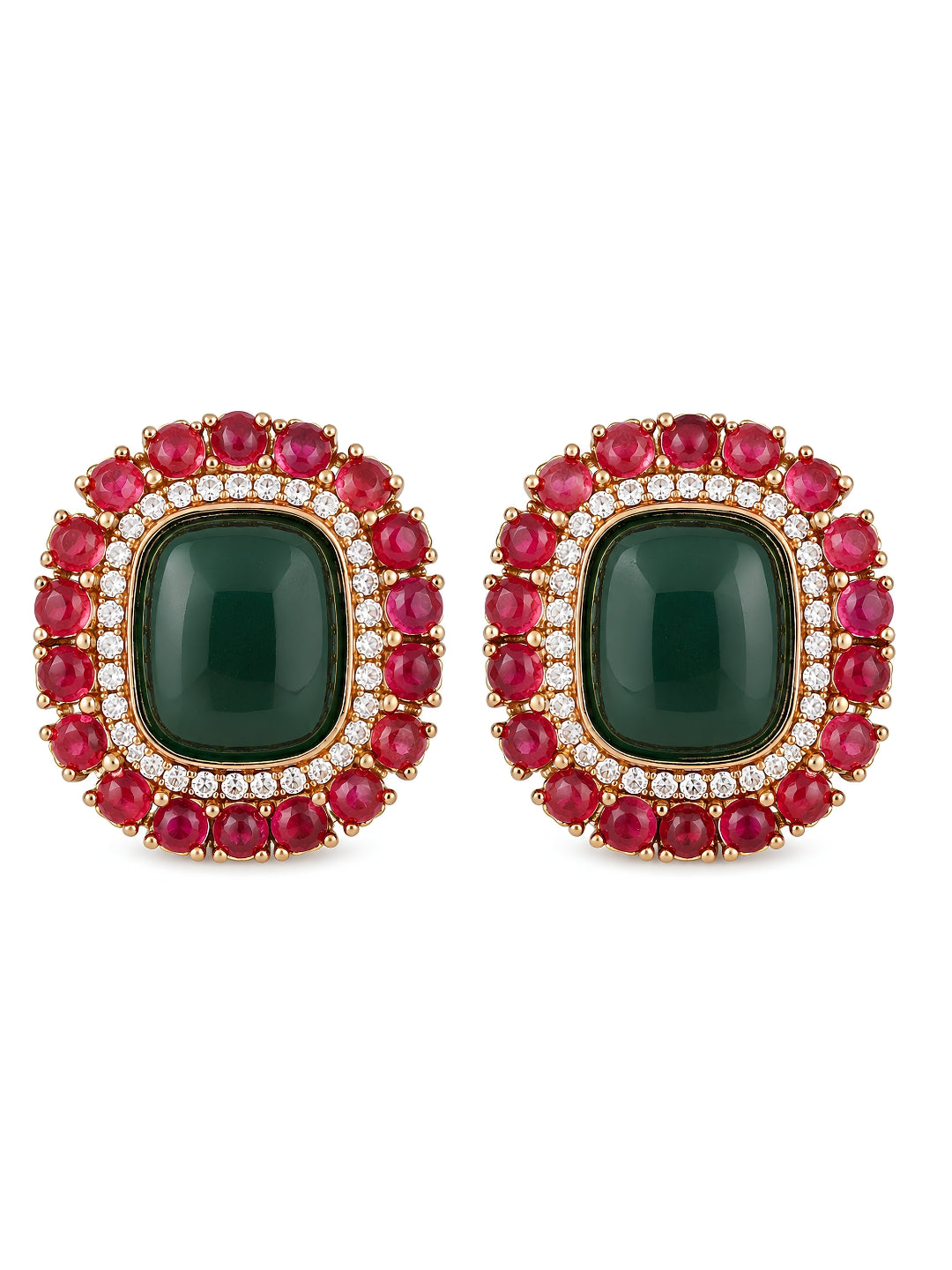 Red Green Stone Gold finish Stud Earrings