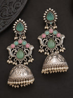 Pink Turquoise Pearl Drop Jhumka Earrings