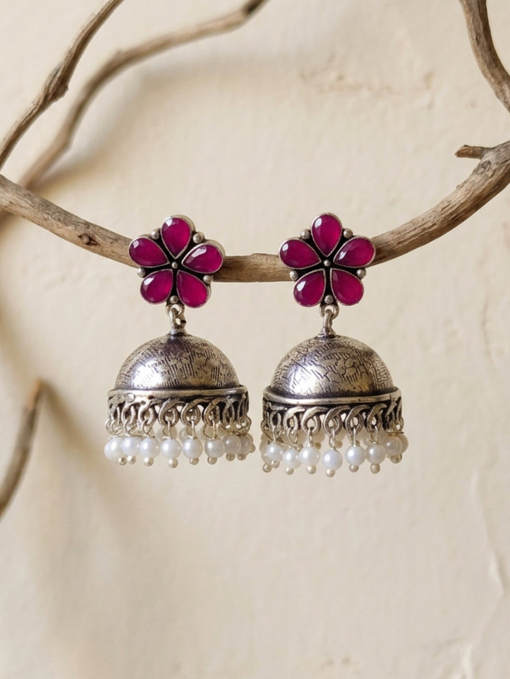Elegant Floral Jhumka and Pearl Heart Earrings Combo