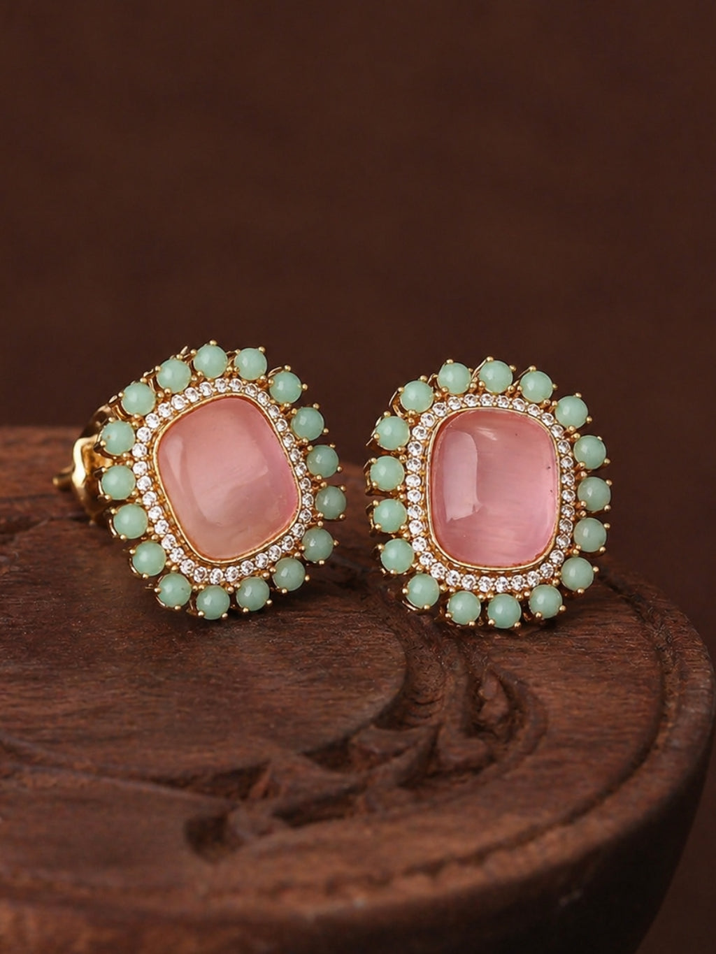 Pink Turquoise Halo Silver Finish Studs