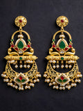 Gold-finish Red Green Dangler Earrings