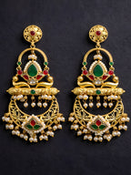 Gold-finish Red Green Dangler Earrings