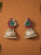 Silver Finish Peacock Jhumka Earrings