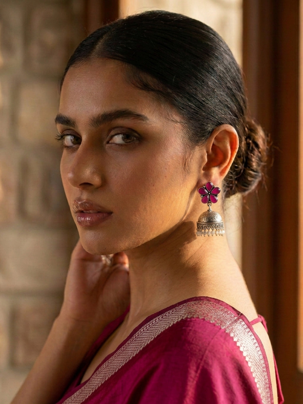 Silver Finish Floral & Jhumka Earrings Combo