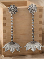Floral Drop Silver tone Jhumki Earrings