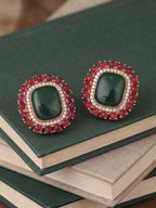 Red Green Stone Gold finish Stud Earrings