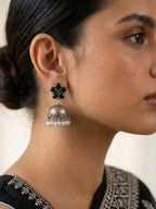 Black Floral Antique Look Jhumka Earrings