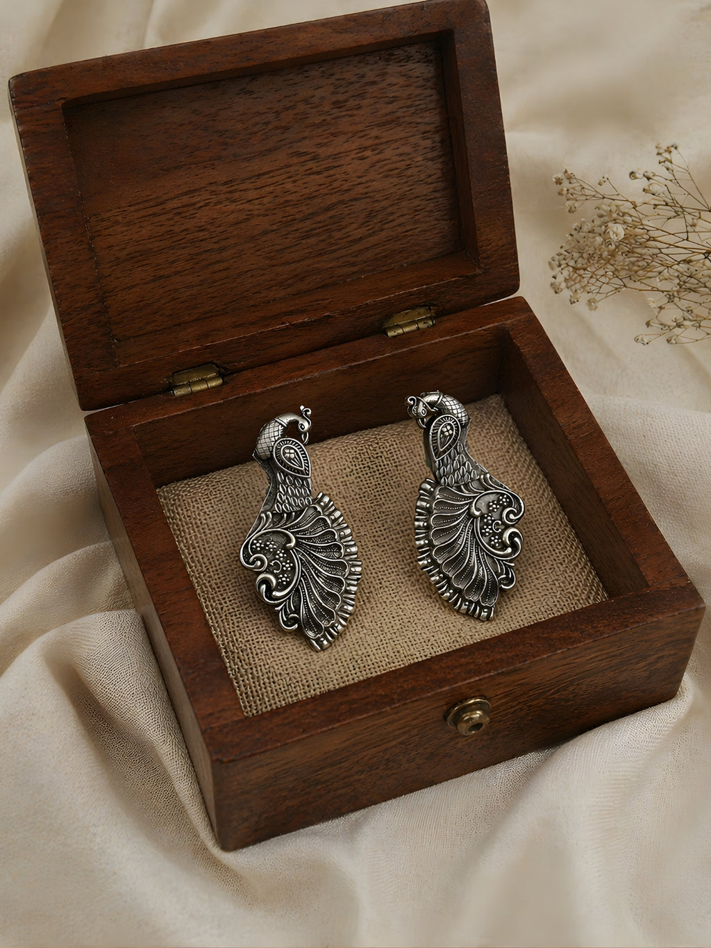 Silver tone finish Peacock Stud Earrings