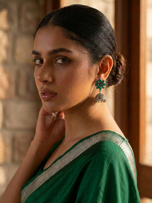 Green Floral Antique Look Jhumka Earrings