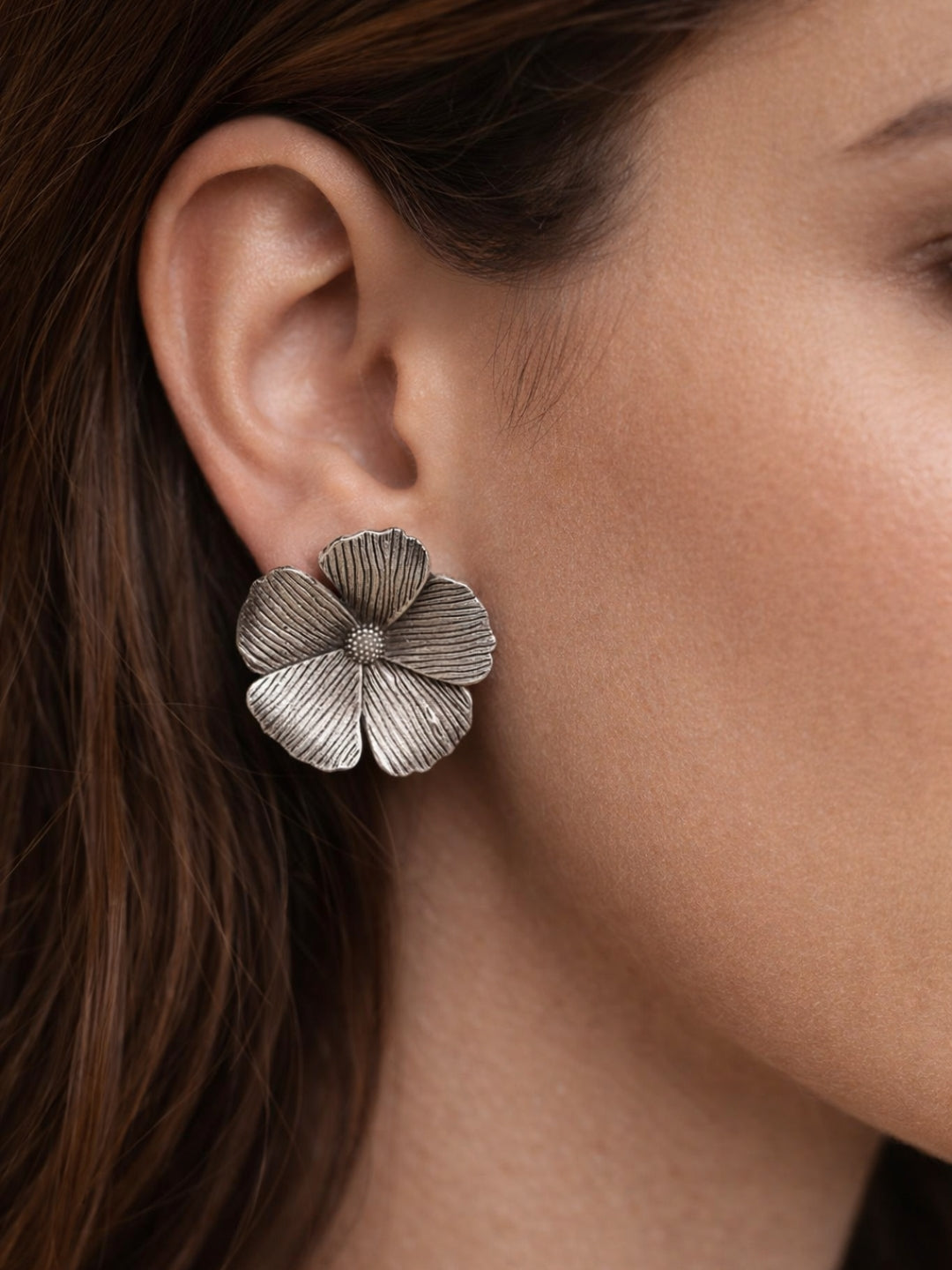 Oxidised Flower Stud Earrings