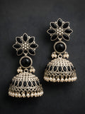 Silver Tone finish Black Floral Pearl Jhumki Earrings