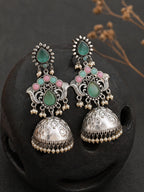 Pink Turquoise Pearl Drop Jhumka Earrings