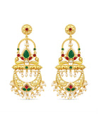 Gold-finish Red Green Dangler Earrings