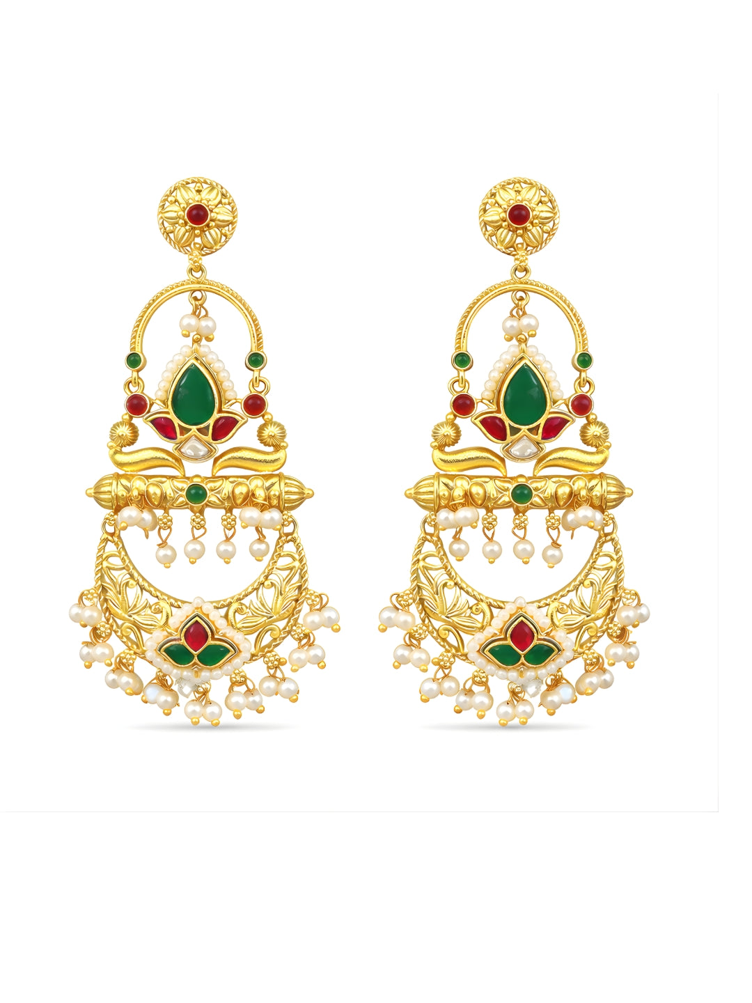 Gold-finish Red Green Dangler Earrings