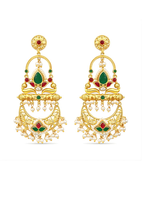 Gold-finish Red Green Dangler Earrings