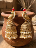 Parrot Jhumki Earrings with Pearl Drop — Gold Finish