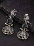 Peacock Black Stone Silver-Finish Jhumka
