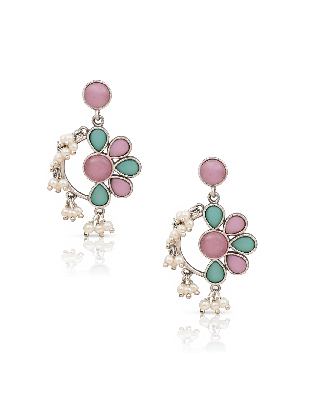 Floral Pearl Drop Dangler Earrings
