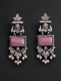 Pink Stone Silver tone finish Ethnic Jhumki Earrings
