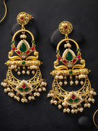 Gold-finish Red Green Dangler Earrings
