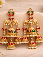 Elephant Motif Multi Jhumka Earrings
